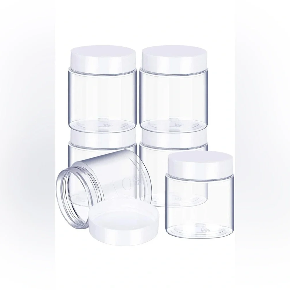 BRAND NEW 6 Pack 8 oz Plastic Pot Jars Round Clear Leak Proof